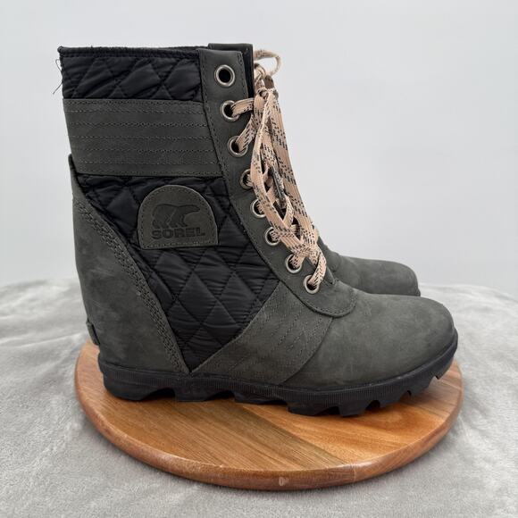 Sorel Boots Womens Size 9 Black Gray Lexie Wedge Lace Up Quilted 1877161-026 - Picture 1 of 11